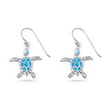 Turtle Dangle Drop 17.3mm Fishhook Earring Lab Created BLue Opal 925 Sterling Silver Wholesale