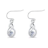 Round Twisted Loop Drop Fishhook Earring Oxidized Moonstone 925 Sterling Silver