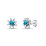 Minimalist 8.2mm Floral Stud Earrings Turquoise & Cubic Zirconia 925 Sterling Silver Wholesale