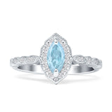 Art Deco Engagement Ring Halo Marquise Aquamarine CZ 925 Sterling Silver Wholesale
