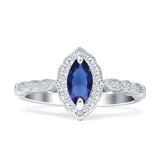 Art Deco Engagement Ring Halo Marquise Blue Sapphire CZ 925 Sterling Silver Wholesale