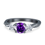 Infinity Round Three Stone Ring Amethyst CZ Black Tone 925 Sterling Silver Wholesale