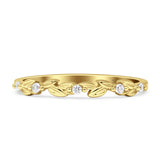 Leaf Style Half Eternity Band Cubic Zirconia Yellow Tone 925 Sterling Silver