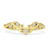 Curved Contour Leaves Band Cubic Zirconia Yellow Tone 925 Sterling Silver