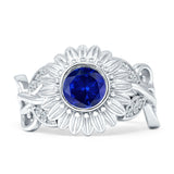 Sunflower Twisted Vine Leaf Engagement Ring Blue Sapphire CZ 925 Sterling Silver Wholesale