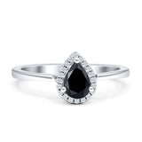 Pear Teardrop Halo Black CZ Solitaire Ring 925 Sterling Silver Wholesale