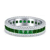 Full Eternity Band Princess Cut Green Emerald CZ 925 Sterling Silver Wholesale