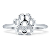 Dog Puppy 9mm Paw Print Ring Cubic Zirconia 925 Sterling Silver Wholesale