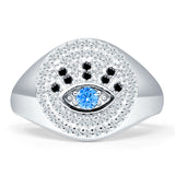 Round 13.5mm Cluster Cubic Zirconia Evil Eye Ring 925 Sterling Silver Wholesale