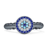 Round Evil Eye Blue CZ & Cubic Zirconia Beaded Ring 925 Sterling Silver
