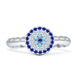 Round Evil Eye Blue CZ & Cubic Zirconia Beaded Ring 925 Sterling Silver