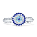 Round Evil Eye Blue CZ & Cubic Zirconia Beaded Ring 925 Sterling Silver Wholesale