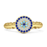 Round Evil Eye Blue CZ & Cubic Zirconia Beaded Ring 925 Sterling Silver