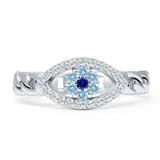 Evil Eye Ring 7.1mm Cuban Chain Cubic Zirconia & Blue CZ 925 Sterling Silver Wholesale