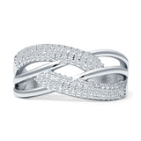 Crossover Ring 8.7mm Double Row Woven Cubic Zirconia Band 925 Sterling Silver Wholesale