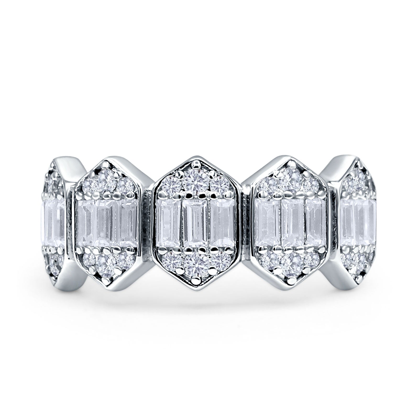 Hexagonal Cubic Zirconia Band 925 Sterling Silver Wholesale