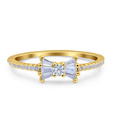 Petite Dainty Ribbon Bow Ring Baguette Cubic Zirconia Yellow Tone 925 Sterling Silver