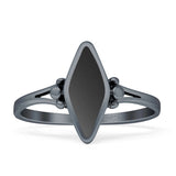 Art Deco Marquoise Oxidized Black Onyx Vintage Style Ring 925 Sterling Silver