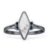 Art Deco Marquoise Oxidized White Buffalo Turquoise Vintage Style Ring 925 Sterling Silver