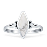 Art Deco Marquoise Oxidized White Buffalo Turquoise Vintage Style Ring 925 Sterling Silver