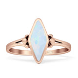 Art Deco Marquoise Oxidized Lab Created White Opal  Vintage Style Ring 925 Sterling Silver