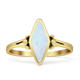 Art Deco Marquoise Oxidized Lab Created White Opal  Vintage Style Ring 925 Sterling Silver