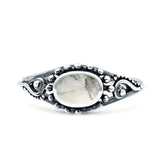 Oval White Buffalo Turquoise Beaded Ring Oxidized 925 Sterling Silver Wholesale