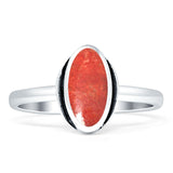 Oval 10mm Red Coral Oxidized Solitaire Ring 925 Sterling Silver Wholesale