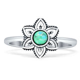 Round Turquoise 11mm Mandala Flower Ring Oxidized 925 Sterling Silver Wholesale