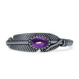 Oval Amethyst CZ Feather Rings 5.4mm Oxidized Beaded 925 Sterling Silver
