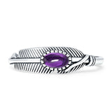 Oval Amethyst CZ Feather Rings 5.4mm Oxidized Beaded 925 Sterling Silver