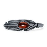 Oval Garnet CZ Feather Rings 5.4mm Oxidized Beaded 925 Sterling Silver