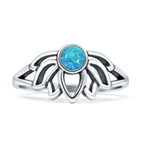 Round Blue Opal Lotus Ring