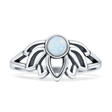 Round White Opal Lotus Ring