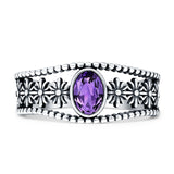 Art Deco Ring 8.3mm Oval Amethyst Flower Oxidized 925 Sterling Silver Wholesale