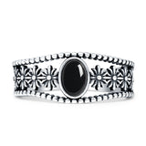 Art Deco Ring 8.3mm Oval Black Onyx Flower Oxidized 925 Sterling Silver Wholesale