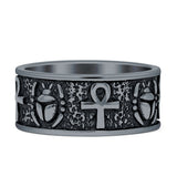 Scarab Ankh Ring Oxidized Band
