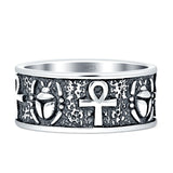 Scarab Ankh Ring Oxidized Band