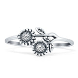 Two Sunflower 8mm Leaves Branch Oxidized Ring 925 Sterling Silver Wholesale