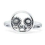 Two Sunflower Smiley O Shaped Leaves 12mm Oxidized Ring 925 Sterling Silver Wholesale