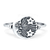 Celestial Moon Star 11mm Circle Ring Oxidized 925 Sterling Silver Wholesale