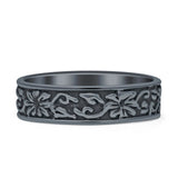 Oxidized Flower Leaf Band Swirl Ring
