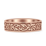 Oxidized Flower Leaf Band Swirl Ring