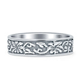 Oxidized Flower Leaf Band Swirl Ring