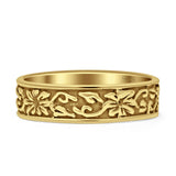 Oxidized Flower Leaf Band Swirl Ring