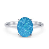 Solitaire Engagement Ring Oval Lab Created Blue Opal 925 Sterling Silver