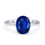 Solitaire Engagement Ring Oval Simulated Blue Sapphire CZ 925 Sterling Silver