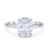 Solitaire Engagement Ring Oval Simulated Cubic Zirconia 925 Sterling Silver