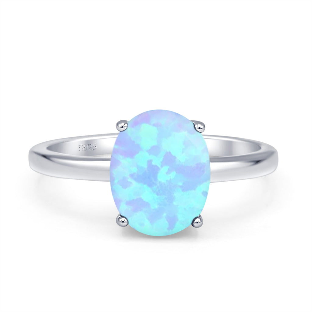 Oval Light Blue Lab Opal Solitaire Ring 925 Sterling Silver Wholesale
