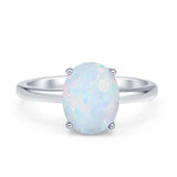 Solitaire Engagement Ring Oval Lab Created White Opal 925 Sterling Silver